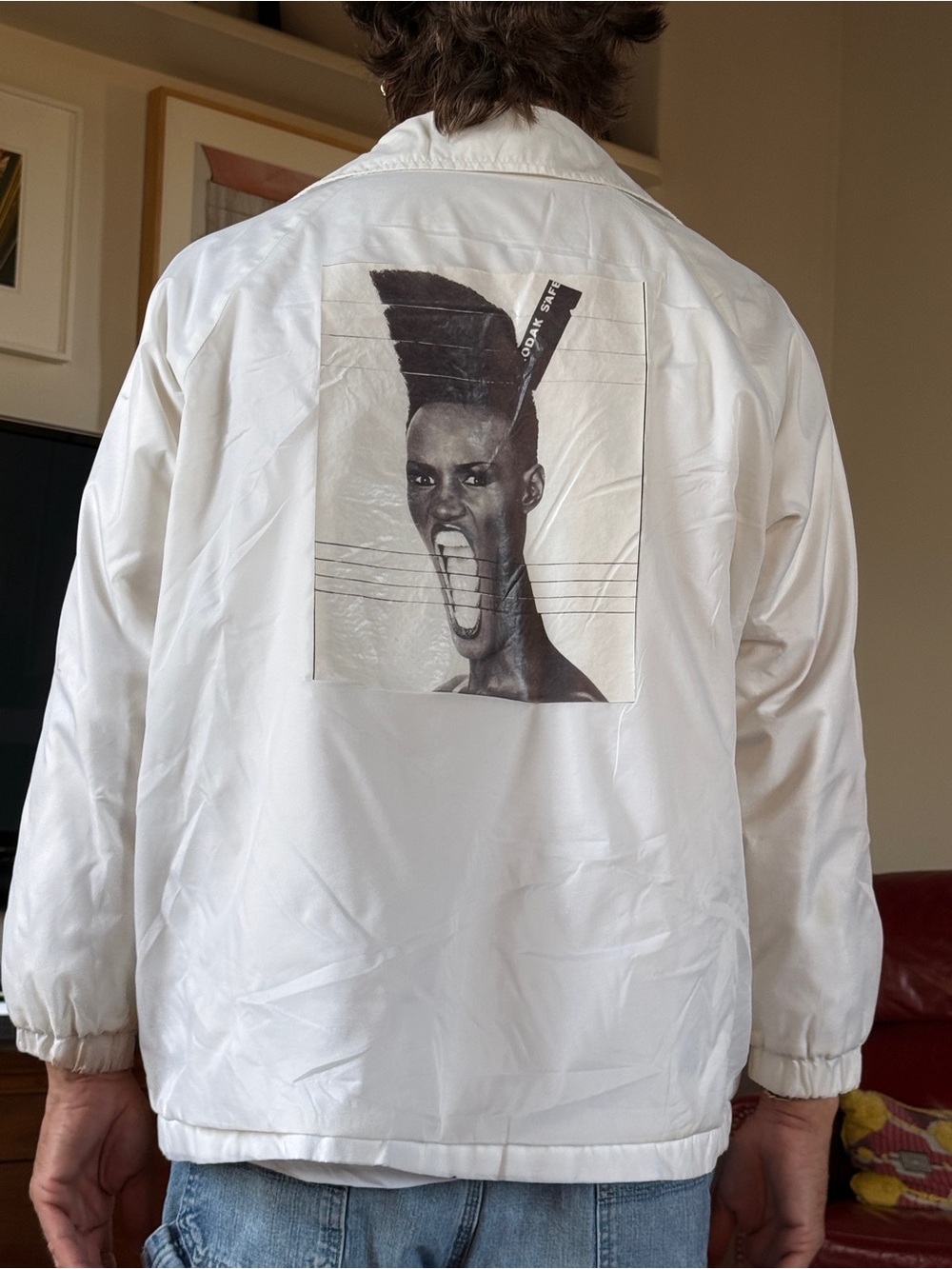 White Graphic Grace Jones Coach Jacket - Unbranded